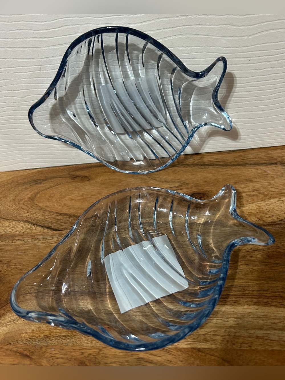 Set of 2 Fish Shaped Glass Serving Dishes Trays Blue  Coastal Beach 7X5.5” NEW